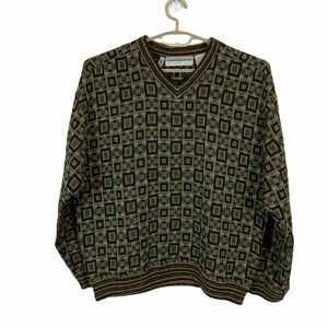 90s Dad Sweatshirt Sweater Vintage Jhane Barnes Men Multicolor V Neck Size Large